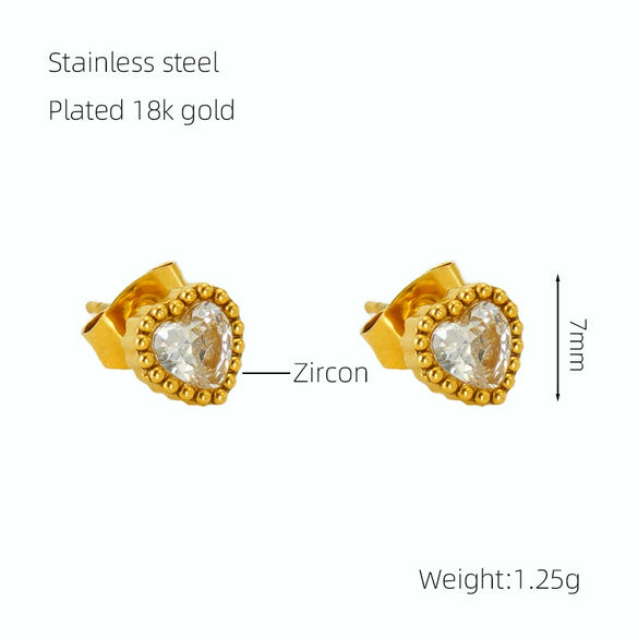 316L Stainless Steel 18K Inlaid Zircon Heart Shape Women's Earrings