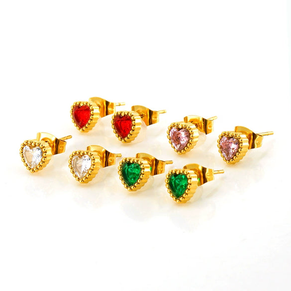 316L Stainless Steel 18K Inlaid Zircon Heart Shape Women's Earrings