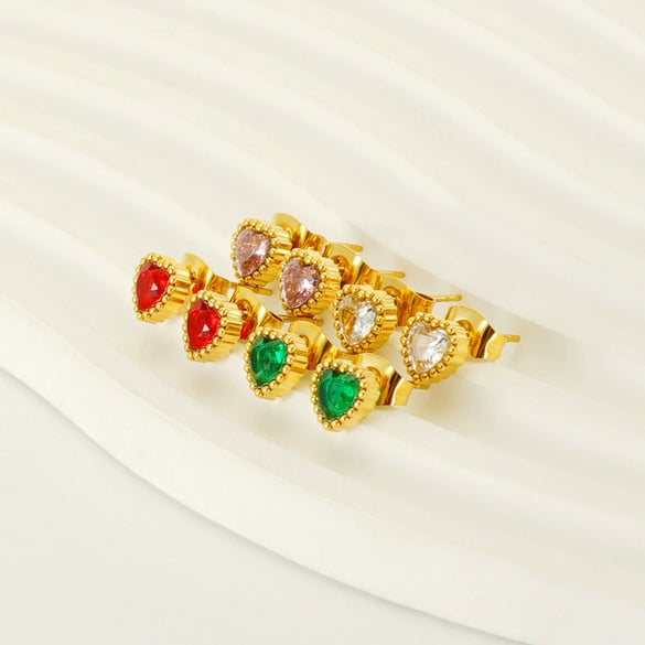 316L Stainless Steel 18K Inlaid Zircon Heart Shape Women's Earrings
