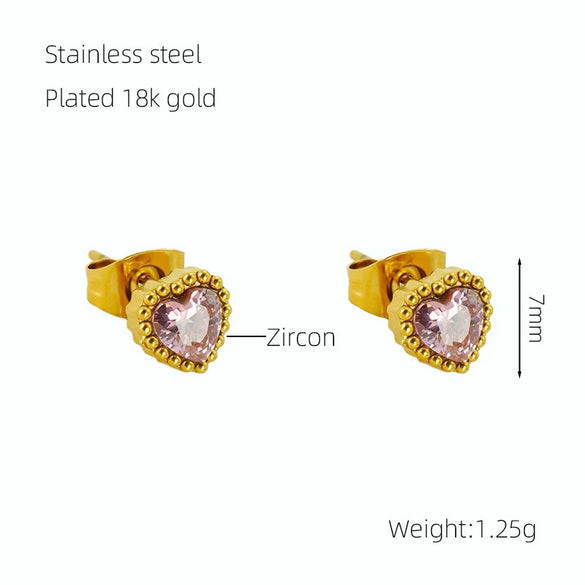 316L Stainless Steel 18K Inlaid Zircon Heart Shape Women's Earrings