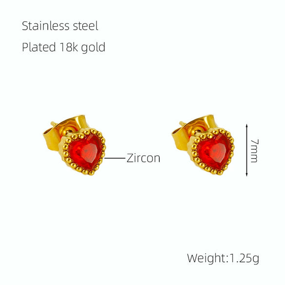 316L Stainless Steel 18K Inlaid Zircon Heart Shape Women's Earrings