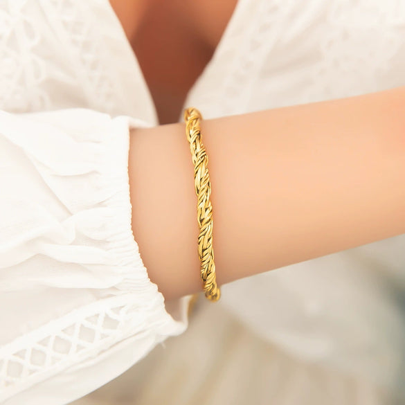Stainless Steel 18K Real Gold Plated Women's Geometric Style Bracelet
