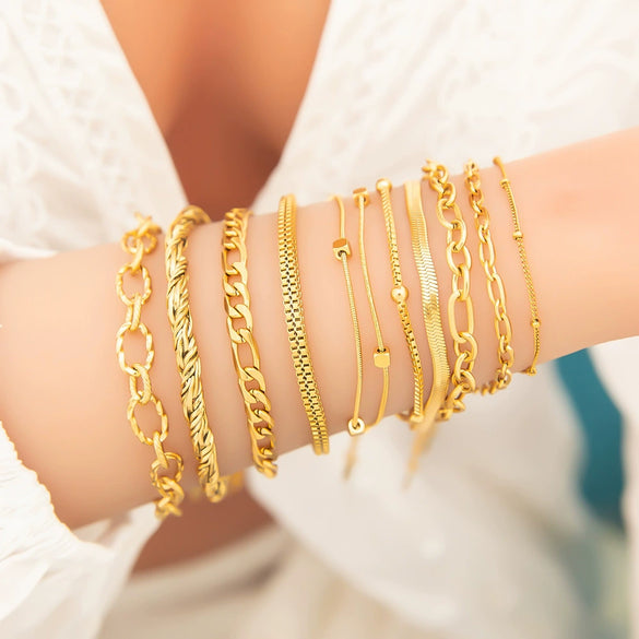 Stainless Steel 18K Real Gold Plated Women's Geometric Style Bracelet