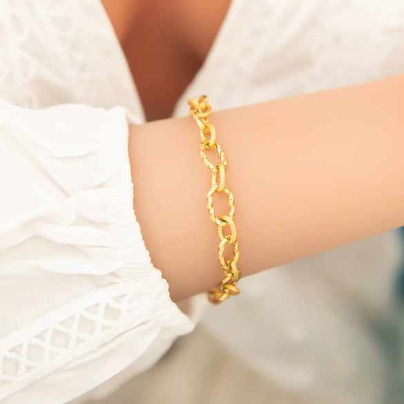 Stainless Steel 18K Real Gold Plated Women's Geometric Style Bracelet