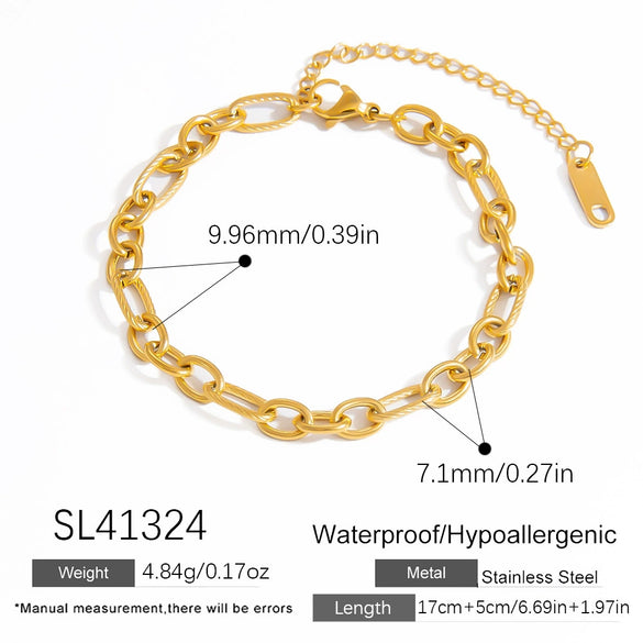 Stainless Steel 18K Real Gold Plated Women's Geometric Style Bracelet