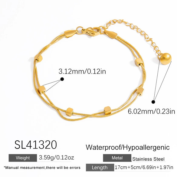 Stainless Steel 18K Real Gold Plated Women's Geometric Style Bracelet