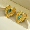 Stainless Steel 18K Vintage Electroplated Peach Heart Inlaid Natural Stone Women's Earrings
