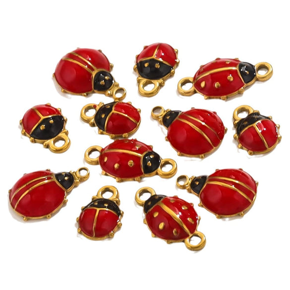 Stainless Steel Ladybug Dripping Oil Pendant Jewelry Accessories For Diy Necklace Earrings