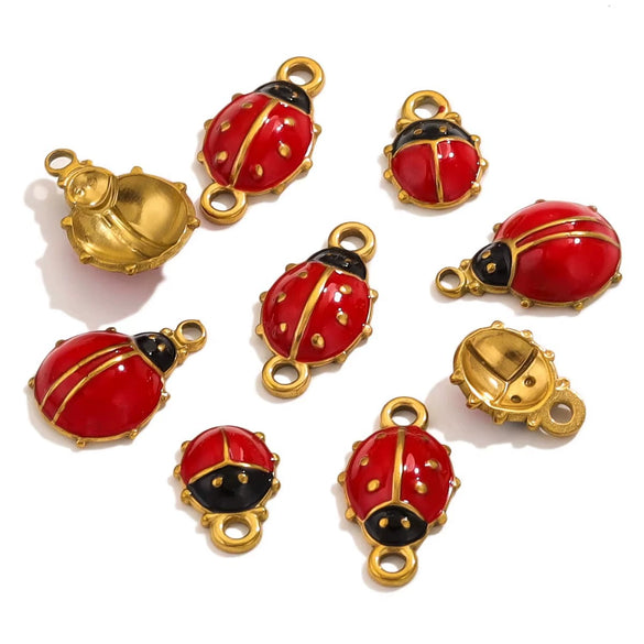 Stainless Steel Ladybug Dripping Oil Pendant Jewelry Accessories For Diy Necklace Earrings
