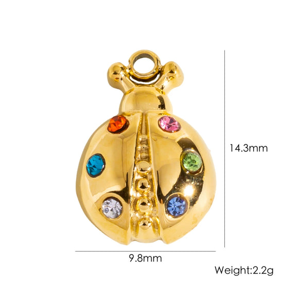 Stainless Steel Ladybug Jewelry Pendant With Electroplating Process And Zircon