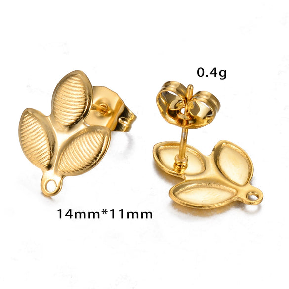 Stainless Steel Leaf Flower Stud Earrings Handmade With Electroplating And Multishape Design