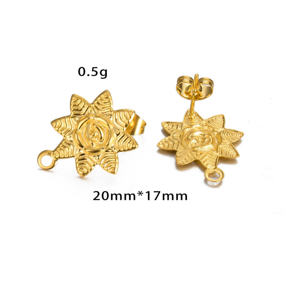Stainless Steel Leaf Flower Stud Earrings Handmade With Electroplating And Multishape Design