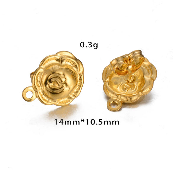 Stainless Steel Leaf Flower Stud Earrings Handmade With Electroplating And Multishape Design