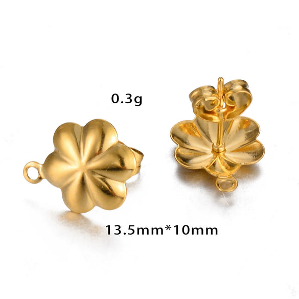 Stainless Steel Leaf Flower Stud Earrings Handmade With Electroplating And Multishape Design