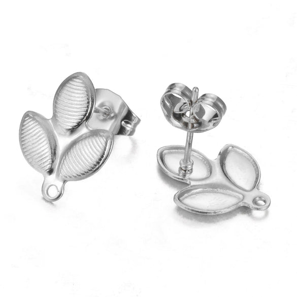 Stainless Steel Leaf Flower Stud Earrings Handmade With Electroplating And Multishape Design