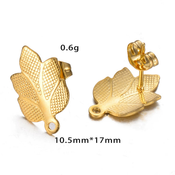 Stainless Steel Leaf Flower Stud Earrings Handmade With Electroplating And Multishape Design
