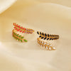 Stainless Steel Leaf Ladies Ring With Electroplating And Plants And Flowers Design