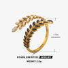 Stainless Steel Leaf Ladies Ring With Electroplating And Plants And Flowers Design