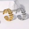 Stainless Steel Leaf Open Adjustable Ring 18K Gold Plated