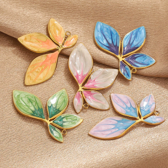 Stainless Steel Leaf Pattern Pendant Jewelry Accessories Electroplated Diy Handmade