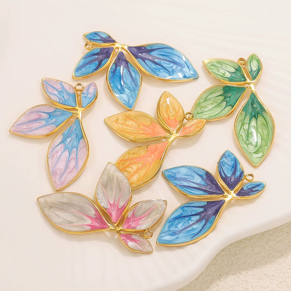 Stainless Steel Leaf Pattern Pendant Jewelry Accessories Electroplated Diy Handmade