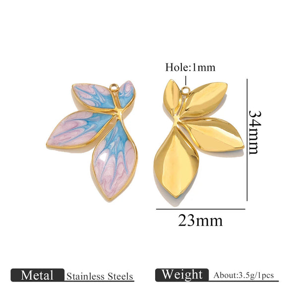 Stainless Steel Leaf Pattern Pendant Jewelry Accessories Electroplated Diy Handmade