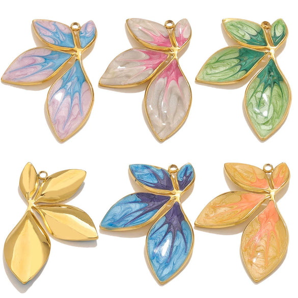 Stainless Steel Leaf Pattern Pendant Jewelry Accessories Electroplated Diy Handmade