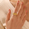 Stainless Steel Leaf Ring Electroplated Hip Hop Retro Style