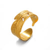 Stainless Steel Leaf Ring Electroplated Hip Hop Retro Style
