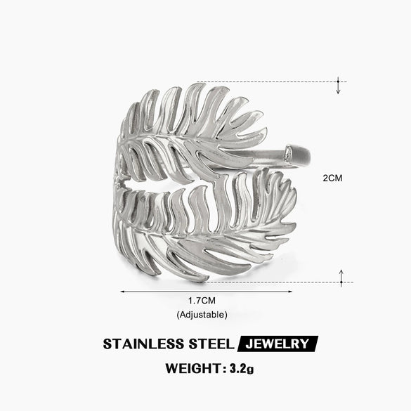 Stainless Steel Leaf Ring For Women Simple Style Real Gold Electroplated
