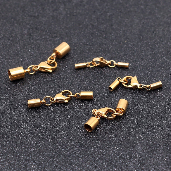 Stainless Steel Leather Rope Jewelry Accessories With Real Gold Plated Lobster Buckle And Hanging Bucket For Diy