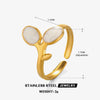 Stainless Steel Leaves Black And White Oil Drop Hip Hop Opening Adjustable Electroplated Ring For Women