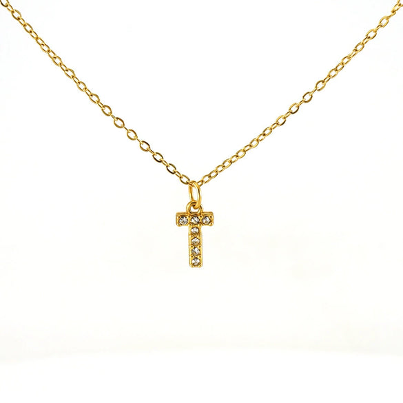 316L Stainless Steel Letter Fashion Necklace Electroplated Cross Chain For Women