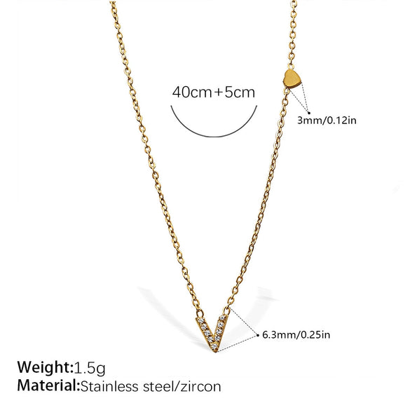 316L Stainless Steel Letter Pendant Necklace Plated With 18K Gold Inlaid With Zircon Fashion Women's Necklace