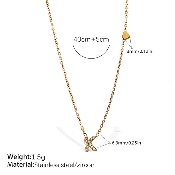316L Stainless Steel Letter Pendant Necklace Plated With 18K Gold Inlaid With Zircon Fashion Women's Necklace