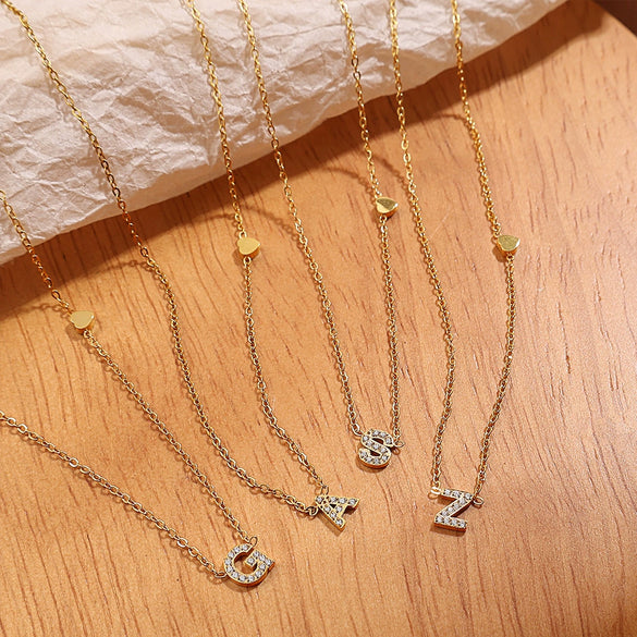 316L Stainless Steel Letter Pendant Necklace Plated With 18K Gold Inlaid With Zircon Fashion Women's Necklace