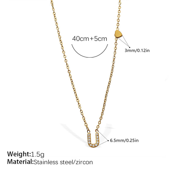 316L Stainless Steel Letter Pendant Necklace Plated With 18K Gold Inlaid With Zircon Fashion Women's Necklace