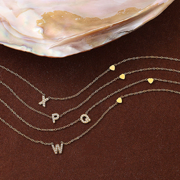316L Stainless Steel Letter Pendant Necklace Plated With 18K Gold Inlaid With Zircon Fashion Women's Necklace