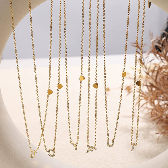 316L Stainless Steel Letter Pendant Necklace Plated With 18K Gold Inlaid With Zircon Fashion Women's Necklace