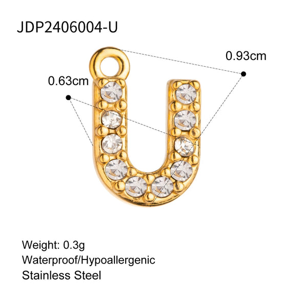 Stainless Steel Letter Pendant Necklace With Diamond Accessories And Electroplating Treatment For Women