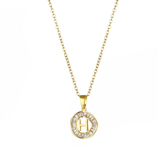 Stainless Steel Letter Pendant Necklace With Mixed Gemstone Inlay And Electroplating