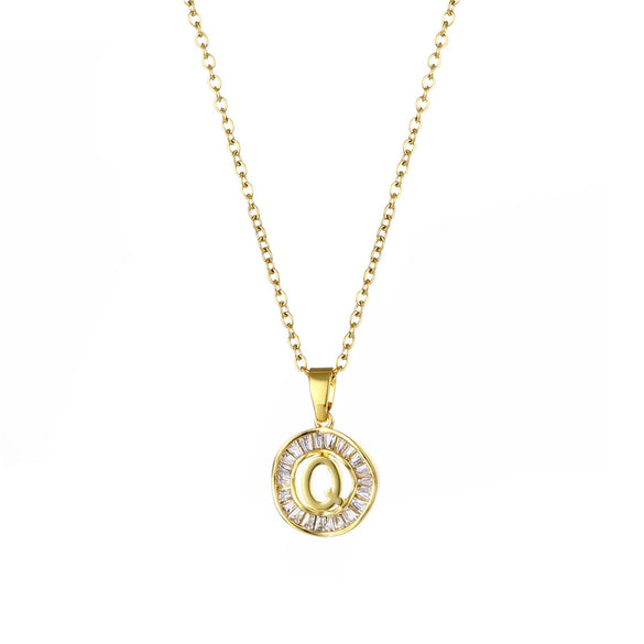 Stainless Steel Letter Pendant Necklace With Mixed Gemstone Inlay And Electroplating
