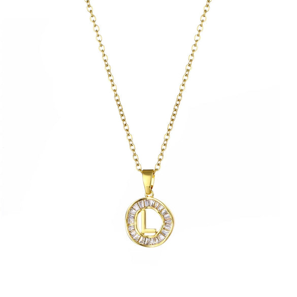 Stainless Steel Letter Pendant Necklace With Mixed Gemstone Inlay And Electroplating