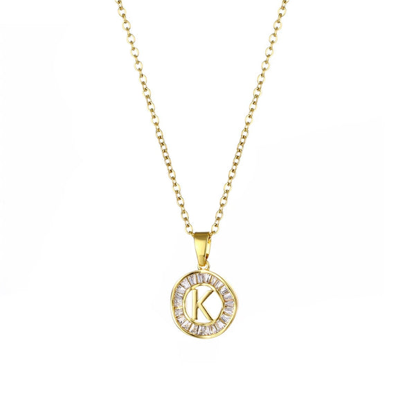 Stainless Steel Letter Pendant Necklace With Mixed Gemstone Inlay And Electroplating