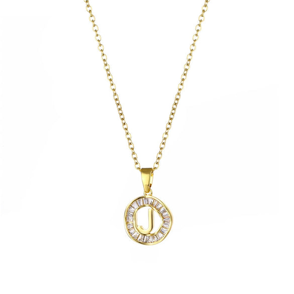Stainless Steel Letter Pendant Necklace With Mixed Gemstone Inlay And Electroplating