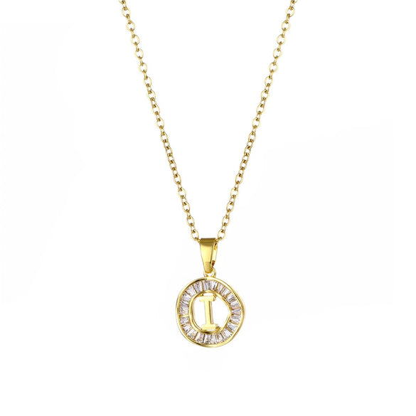 Stainless Steel Letter Pendant Necklace With Mixed Gemstone Inlay And Electroplating