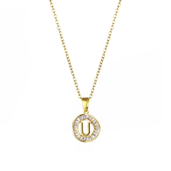 Stainless Steel Letter Pendant Necklace With Mixed Gemstone Inlay And Electroplating