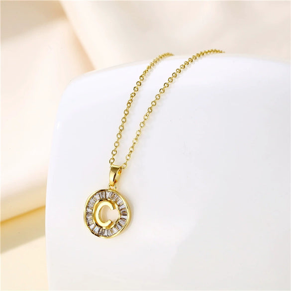 Stainless Steel Letter Pendant Necklace With Mixed Gemstone Inlay And Electroplating