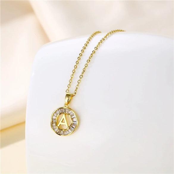 Stainless Steel Letter Pendant Necklace With Mixed Gemstone Inlay And Electroplating