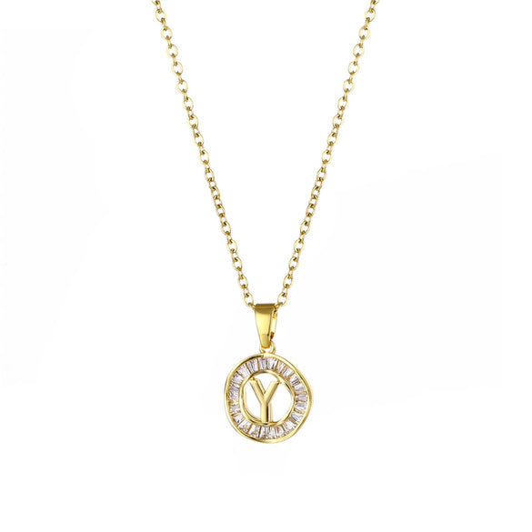 Stainless Steel Letter Pendant Necklace With Mixed Gemstone Inlay And Electroplating